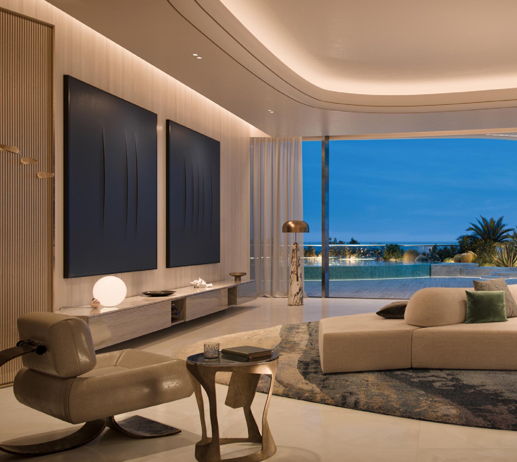 Dusk art lounge with Fontana paintings