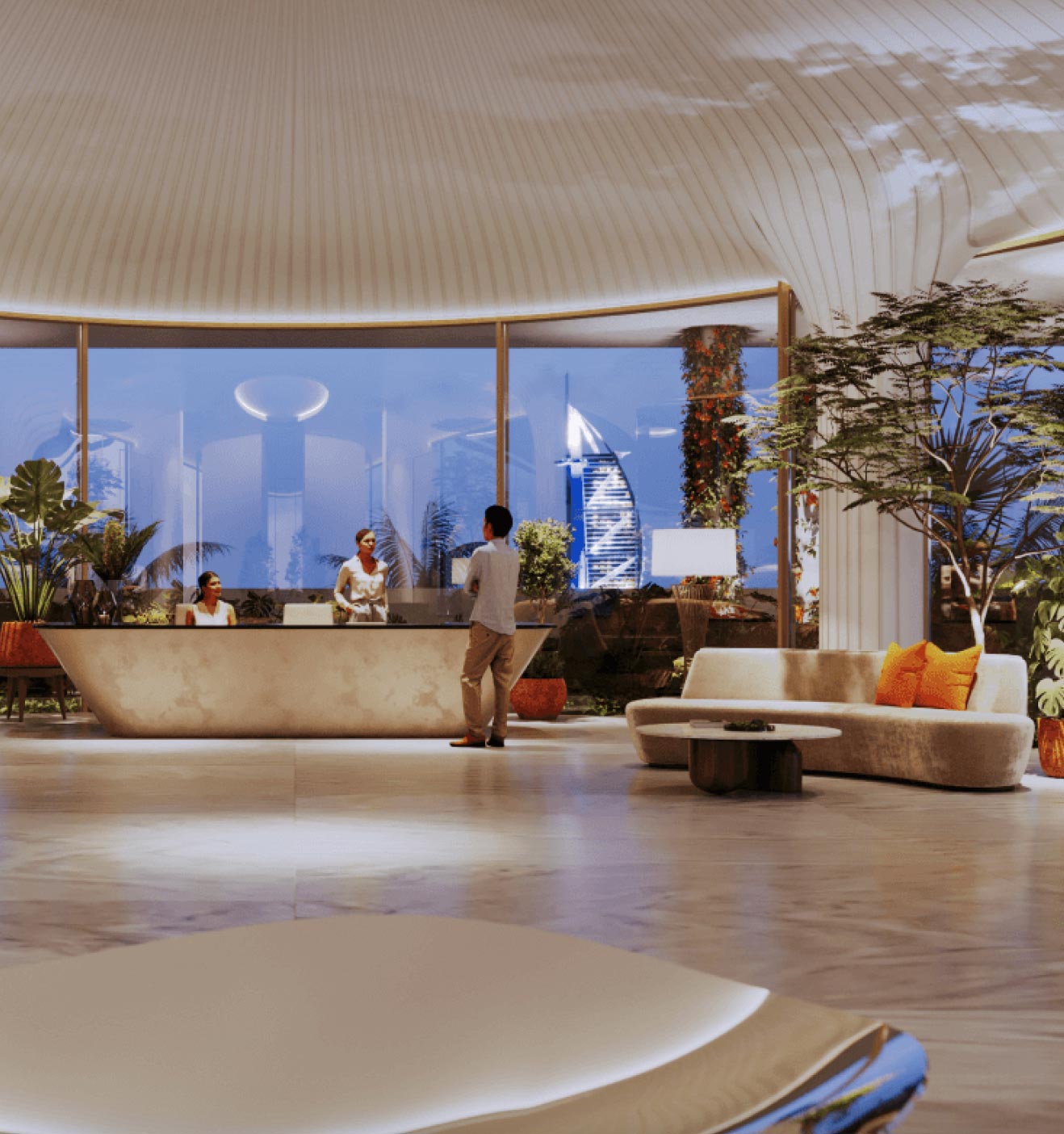 Private concierge lobby with Burj Al Arab beyond