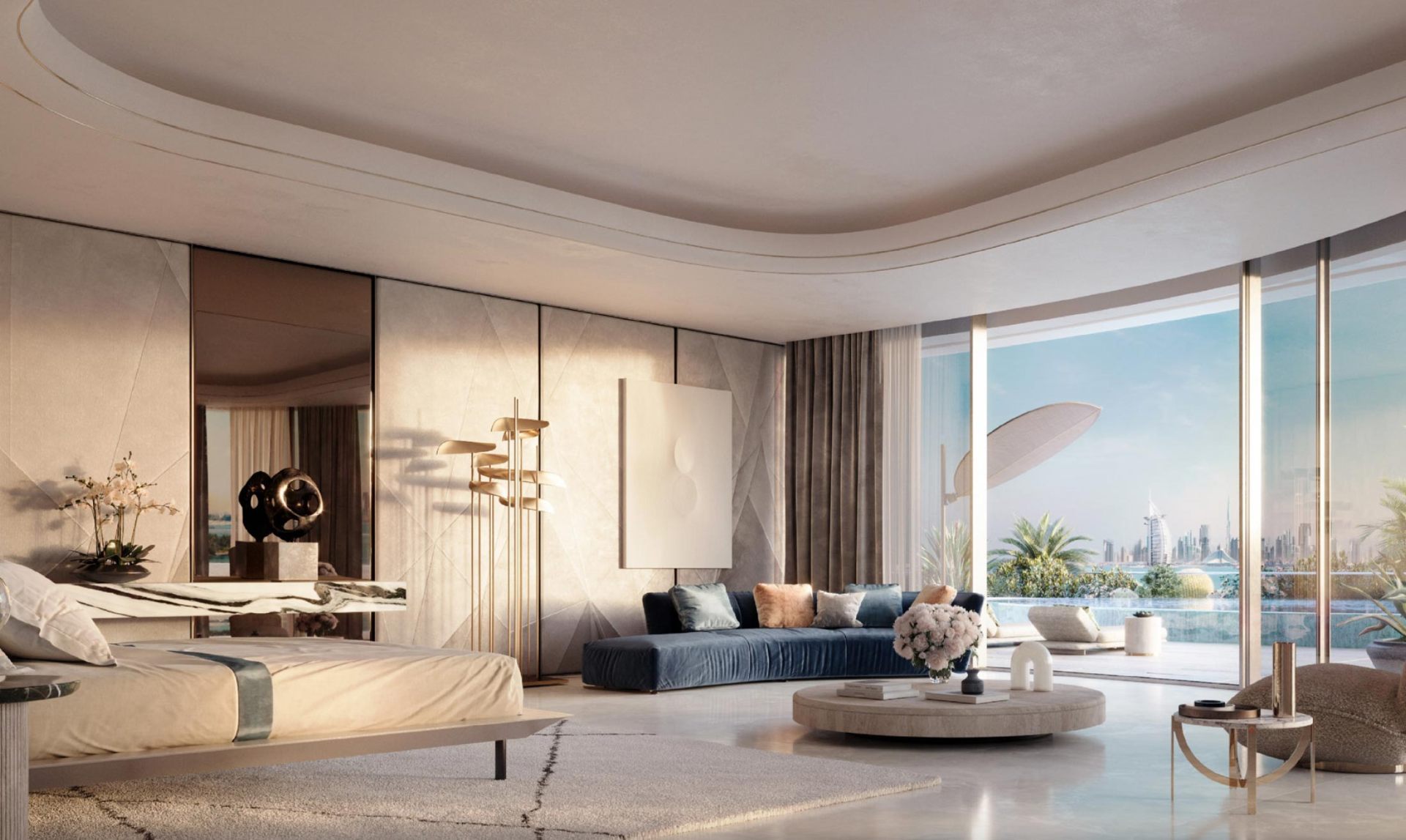 Curved master bedroom with Burj Al Arab view