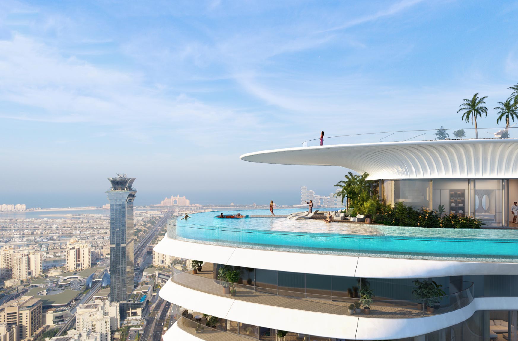 Rooftop infinity pool with wing canopy